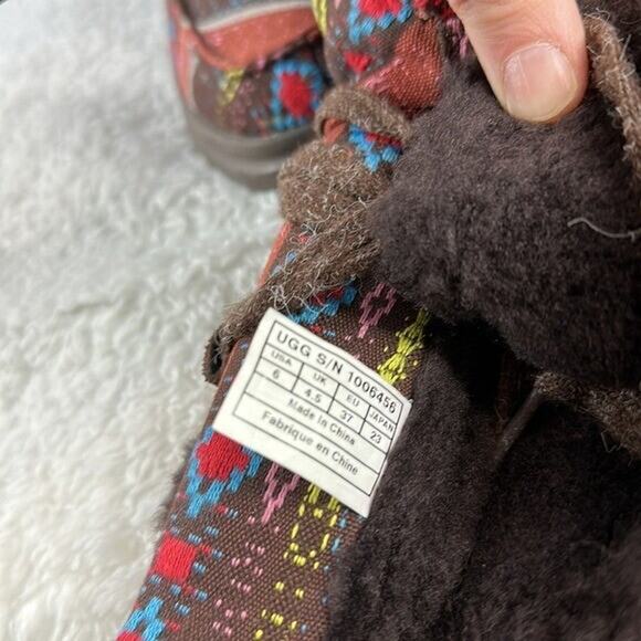 UGG Boots Womens 6 Red Brown Nordic Fair Isle Blanket Woven Fabric Faux Fur Lacy - Picture 11 of 13